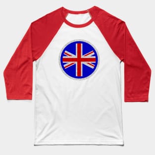 Round UK Union Jack flag blue White distressed outline mod Baseball T-Shirt